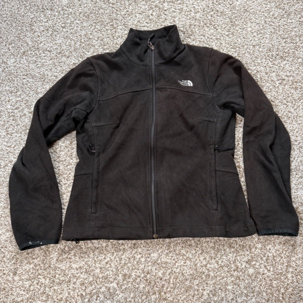 The North Face Fleece Jacket Women's Medium Black Full Zip Mock Neck Logo
